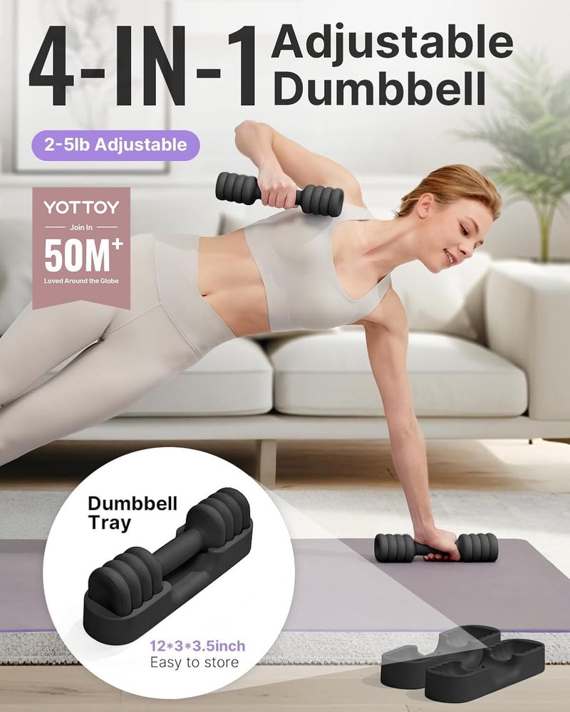 YOTTOY Adjustable Dumbbell Set of 2, 4-in-1 Hand Weights for Women at Home, Compact Free Weights Dumbbells Set with Soft Grip and Base, 2-5 lbs Each for Home Gym - Image 2